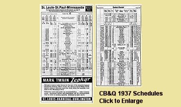 Burlington Route public timetable schedules, Fall 1937